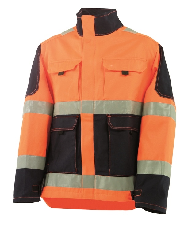 BLOUSON DE TRAVAIL UNISEXE HAUTE VISIBILITE TECH-LINE. COTON / POLYESTER. EN ISO 13688, EN ISO 20471 CL2. T36/38 À 60/62 - ORANGE/MARINE