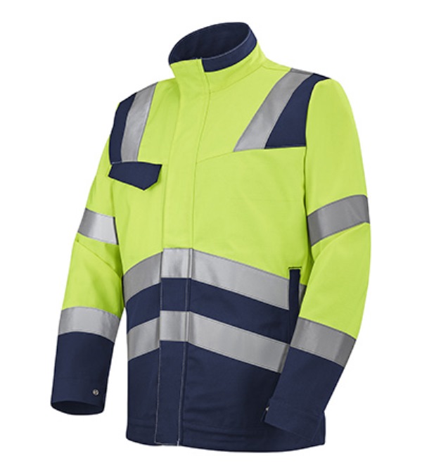 BLOUSON DE TRAVAIL HAUTE VISIBILITE V-LINE. COTON / POLYESTER. EN ISO 13688, EN ISO 20471 CL2. T36/38 À 60/62 - JAUNE/MARINE