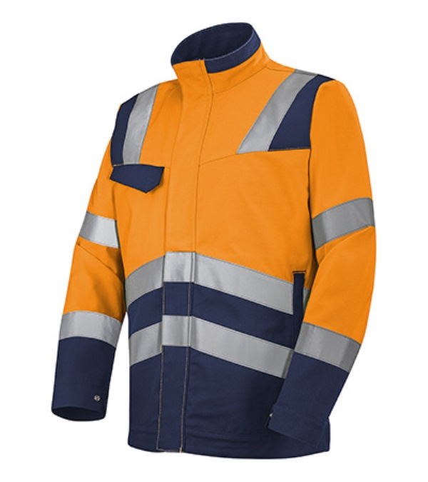 BLOUSON DE TRAVAIL HAUTE VISIBILITE V-LINE. COTON / POLYESTER. EN ISO 13688, EN ISO 20471 CL2. T36/38 À 60/62 - ORANGE/MARINE