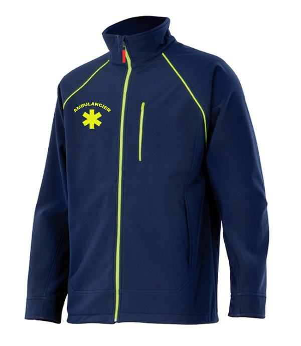 BLOUSON UNISEXE COMBI-FLUO SOFTSHELL AMBULANCIER. POLYESTER / ELASTANE / POLAIRE / MEMBRANE TPU, 320 G/M² - TS A 3XL - MARINE/JAUNE FLUO