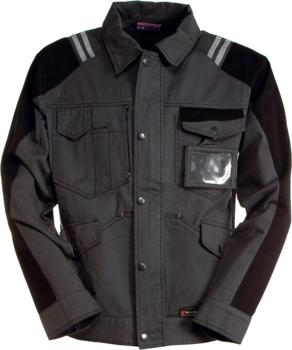 BLOUSON UNISEXE BADGE SYSTEM BICOLORE. 100% COTON TWILL 250 G/M². EN ISO 13688. TXS à 3XL - GRIS FONCE/NOIR