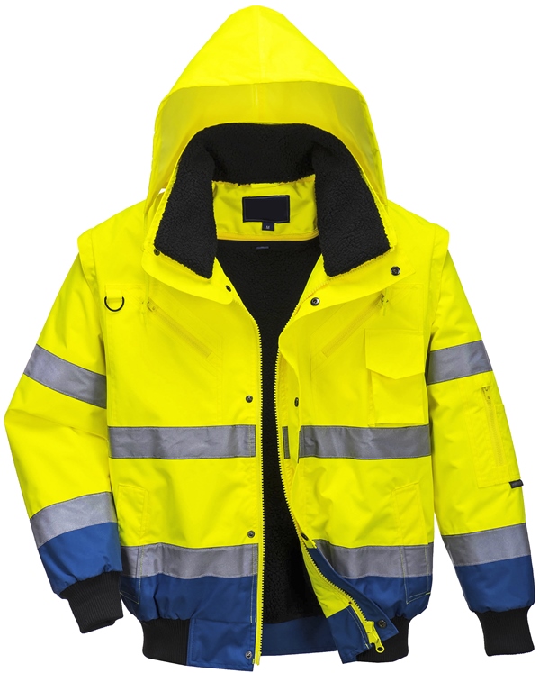 BLOUSON HAUTE VISIBILITE OXFORD MULTIPOCHES 5 EN 1 IMPER/RESPIRANT BICOLORE. EN ISO 13688, EN 13758-2, EN ISO 20471 CL 3, EN 343 CL 3.1. TS À 3XL - JAUNE/BLEU ROYAL