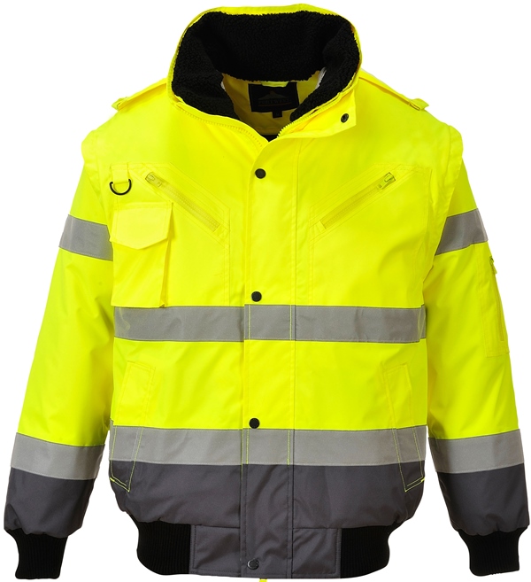 BLOUSON HAUTE VISIBILITE OXFORD MULTIPOCHES 5 EN 1 IMPER/RESPIRANT BICOLORE. EN ISO 13688, EN 13758-2, EN ISO 20471 CL 3, EN 343 CL 3.1. TS À 3XL - JAUNE/GRIS