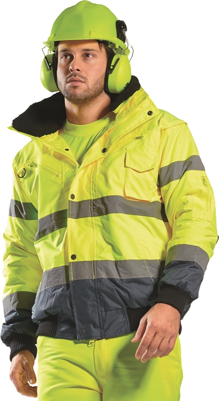 BLOUSON HAUTE VISIBILITE OXFORD MULTIPOCHES 5 EN 1 IMPER/RESPIRANT BICOLORE. EN ISO 13688, EN 13758-2, EN ISO 20471 CL 3, EN 343 CL 3.1. TS À 5XL - JAUNE/MARINE