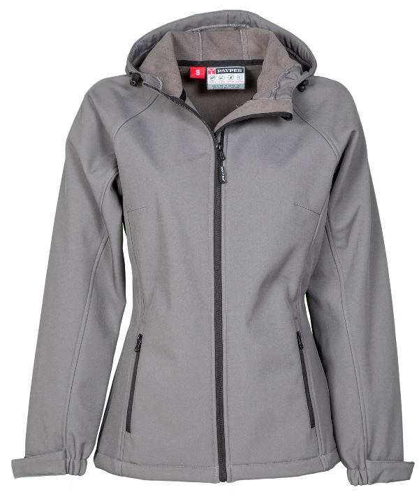 BLOUSON TECH-LINE FEMME EXTREME CONFORT SOFTSHELL A CAPUCHE. NYLON / ELASTHANNE / POLAIRE / MEMBRANE TPU, 320 G/M² - TS A XL - GRIS ACIER
