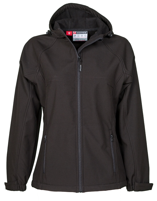 BLOUSON TECH-LINE FEMME EXTREME CONFORT SOFTSHELL A CAPUCHE. NYLON / ELASTHANNE / POLAIRE / MEMBRANE TPU, 320 G/M² - TS A XL - NOIR