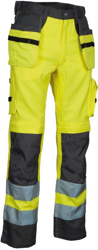 PANTALON DE TRAVAIL HAUTE VISIBILITE FORCE-LINE. POLYESTER / COTON. EN 15797, EN ISO 13688, EN ISO 20471 CL2. T38 À 58 - JAUNE/GRIS