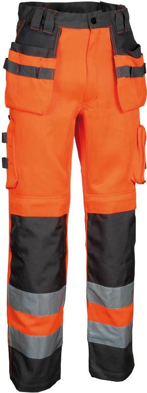 PANTALON DE TRAVAIL HAUTE VISIBILITE FORCE-LINE. POLYESTER / COTON. EN 15797, EN ISO 13688, EN ISO 20471 CL2. T38 À 58 - ORANGE/GRIS