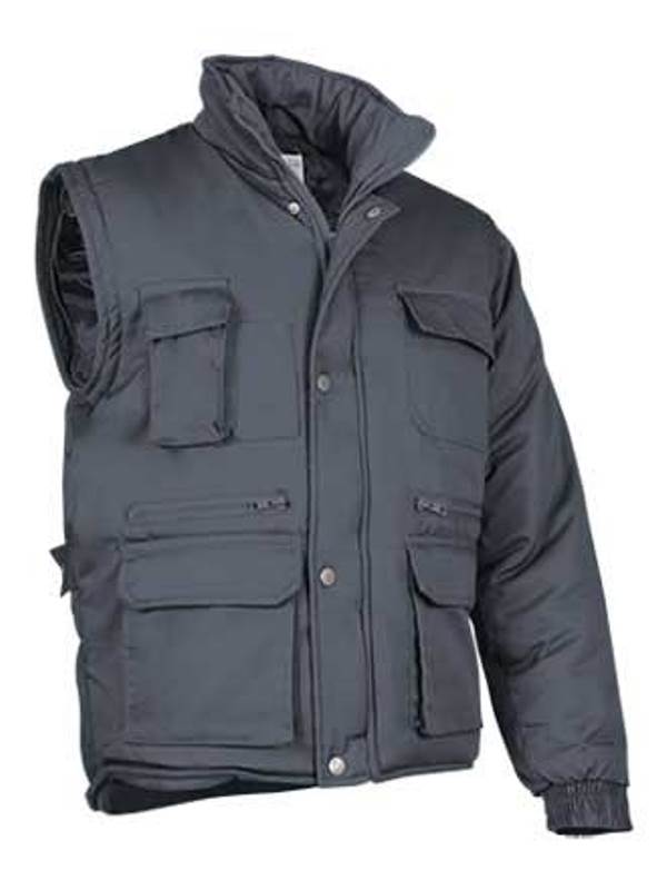 BLOUSON HOMME MULTIPOCHES 2 EN 1 (MANCHES AMOVIBLES). POLYESTER / CONTO, 420 G/M² - TS A XXL - GRIS