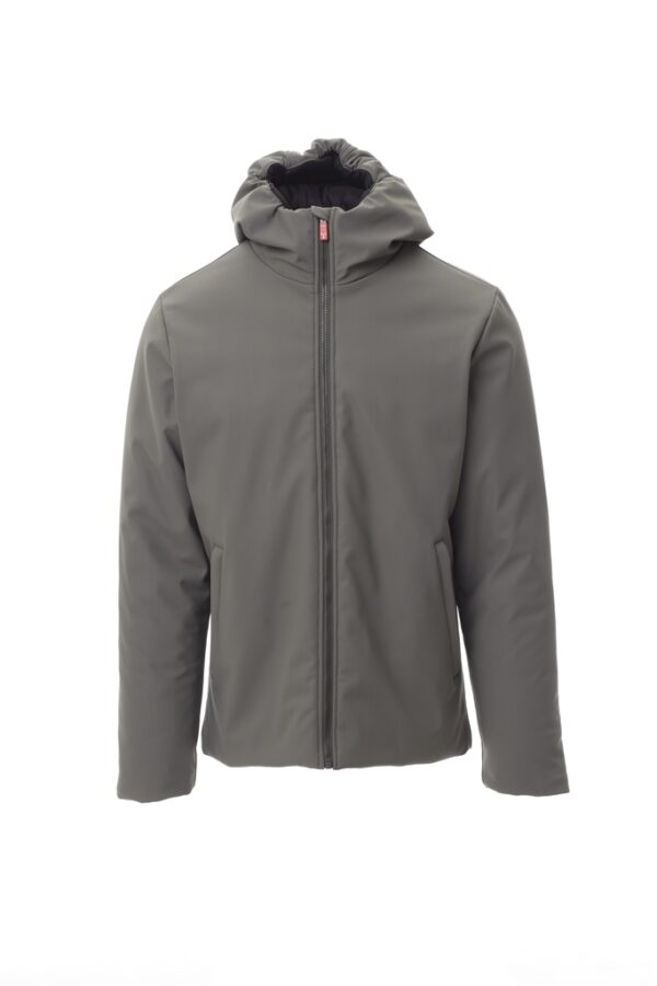 BLOUSON TECH-LINE UNISEXE SOFTSHELL A CAPUCHE 330. NYLON / ELASTHANNE / MATELASSAGE / MEMBRANE TPU, 330 G/M² - TXS A 5XL - GRIS FONCE