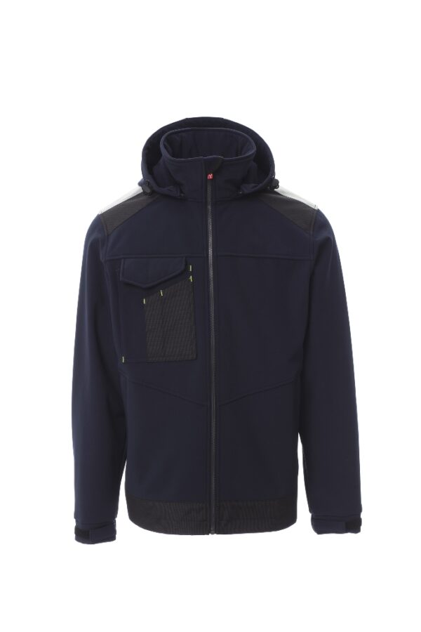BLOUSON TECH-LINE UNISEXE SOFTSHELL A CAPUCHE 330. NYLON / ELASTHANNE / POLAIRE / MEMBRANE TPU, 330 G/M² - TXS A 5XL - MARINE