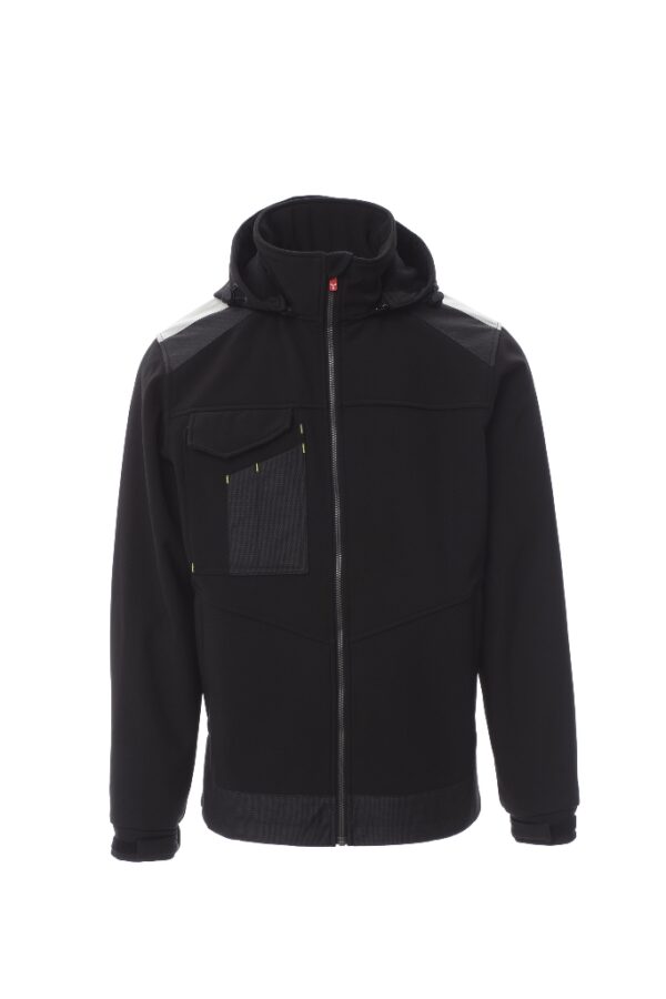 BLOUSON TECH-LINE UNISEXE SOFTSHELL A CAPUCHE 330. NYLON / ELASTHANNE / POLAIRE / MEMBRANE TPU, 330 G/M² - TXS A 5XL - NOIR