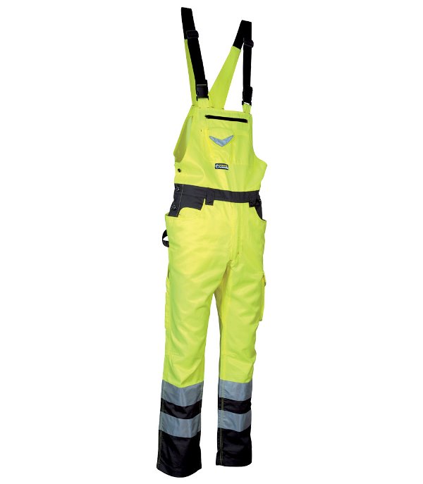COTTE A BRETELLES DE TRAVAIL HAUTE VISIBILITE FORCE-LINE. POLYESTER / COTON. EN ISO 13688, EN ISO 20471 CL2. T38 À 58 - JAUNE/GRIS