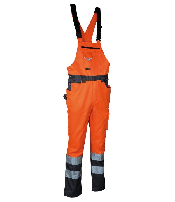 COTTE A BRETELLES DE TRAVAIL HAUTE VISIBILITE FORCE-LINE. POLYESTER / COTON. EN ISO 13688, EN ISO 20471 CL2. T38 À 58 - ORANGE/GRIS