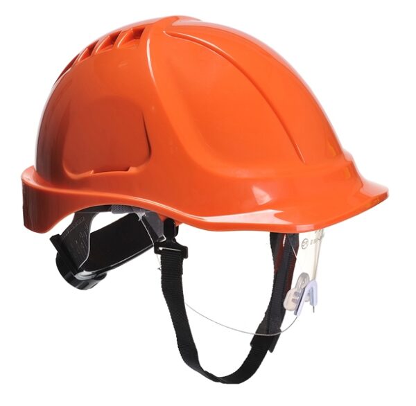 CASQUE INDUSTRIE ABS, NON-VENTILE, DIELECTRIQUE, LUNETTE, CREMAILLIERE, COIFFE TEXTILE ET JUGULAIRE 2 POINTS - ORANGE -