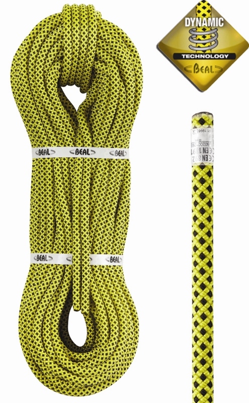 DRISSE DIAM 10.5 MM. CORDE UNIVERSELLE DOUBLE NORME EN 1891 TYPE A ET EN 892. LONG 50 M. DYNASTAT JAUNE BEAL.