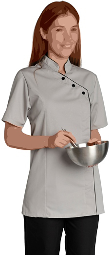 VESTE CHRISTELLE. PRESSIONS MANCHES COURTES. UNI POLYESTER / COTON. T36/38 A 60/62 - GRIS CLAIR