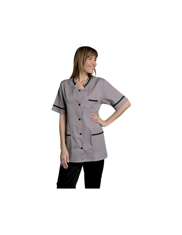 TUNIQUE CLARA. PRESSIONS MANCHES COURTES. UNI POLYESTER / COTON. T0 (36/38) à 6 (60/62) - GRIS CLAIR