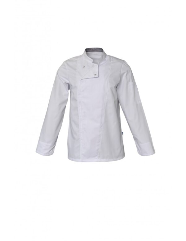 VESTE COOKIE. PRESSIONS MANCHES LONGUES. UNI POLYESTER / COTON. T0 (36/38) à 6 (60/62) - BLANC
