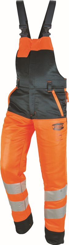 COTTE A BRETELLES BUCHERON ELAGUEUR GLOW HAUTE VISIBILITE DE PROTECTION DE SCIE A CHAINE EN 381-5 CL 1 TYPE A + EN ISO 20471 CL 2. TXS A 3XL - ORANGE FLUO/GRIS