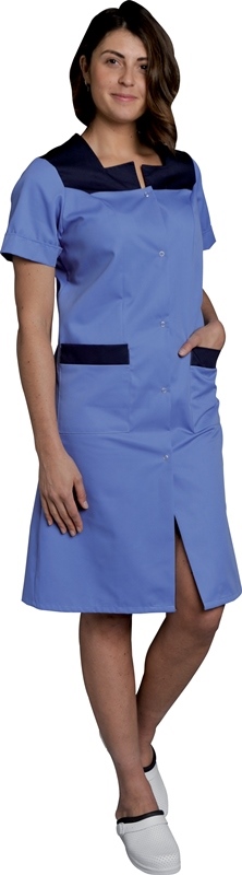 BLOUSE DIANE. PRESSIONS MANCHES COURTES. UNI POLYESTER / COTON. T0 (36/38) à 6 (60/62) - BLEU METRO