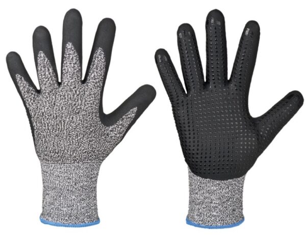GANT ANTI-COUPURE NIVEAU 5, HDPE JAUGE 13 ENDUCTION NITRILE MOUSSE NOIR AVEC PICOTS ANTIDERAPANT, T8 A 10