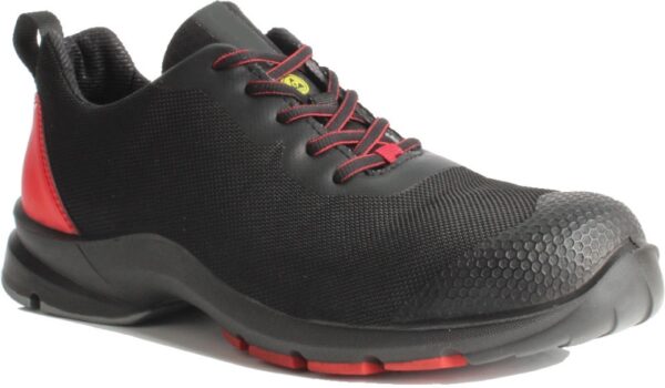 TENNIS ULTRA-LEGERE DE SECURITE MIXTE, RUNNING NOIR/ROUGE, ULTRA-SOUPLE, BOUT TPU, METAL FREE, ESD - CE EN ISO 20345 S3 SRC ESD