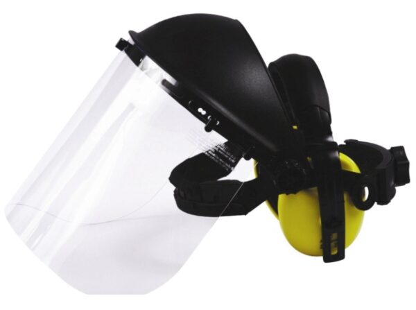 KIT TOUT EN UN VISIÈRE EN POLYCARBONATE INCOLORE RELEVABLE AVEC CASQUE ANTIBRUIT CE EN 352-1, SNR 25 dB.