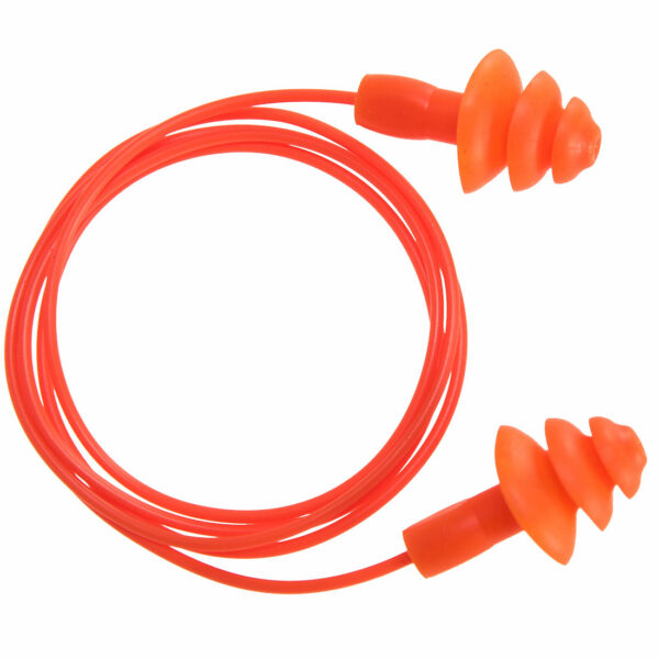 BOITE DE 50 PAIRES DE BOUCHONS ANTIBRUIT REUTILISABLES AVEC CORDON. SNR 30 DB. TPR/PVC.