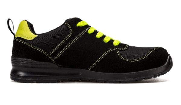 TENNIS DE SECURITE MIXTE, PIED SENSIBLE NOIR/FLUO JAUNE CUIR VELOURS/TOILE, RESPIRANT, METAL FREE - CE EN ISO 20345 S1P SRC - 36/47