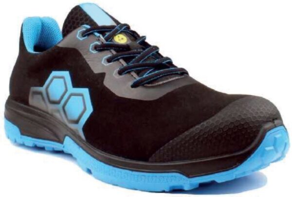 TENNIS ULTRA-LEGERE DE SECURITE MIXTE, RUNNING NOIR/BLEU, ULTRA-SOUPLE, BOUT TPU, METAL FREE, ESD - CE EN ISO 20345 S3 SRC ESD
