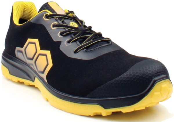 TENNIS ULTRA-LEGERE DE SECURITE HOMME, RUNNING NOIR/JAUNE, ULTRA-SOUPLE, BOUT TPU, METAL FREE, ESD - CE EN ISO 20345 S3 SRC ESD - 39/48