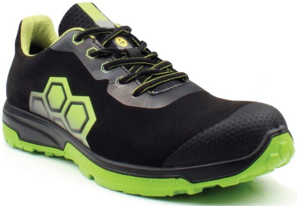 TENNIS ULTRA-LEGERE DE SECURITE HOMME, RUNNING NOIR/VERT, ULTRA-SOUPLE, BOUT TPU, METAL FREE, ESD - CE EN ISO 20345 S3 SRC ESD - 39/48