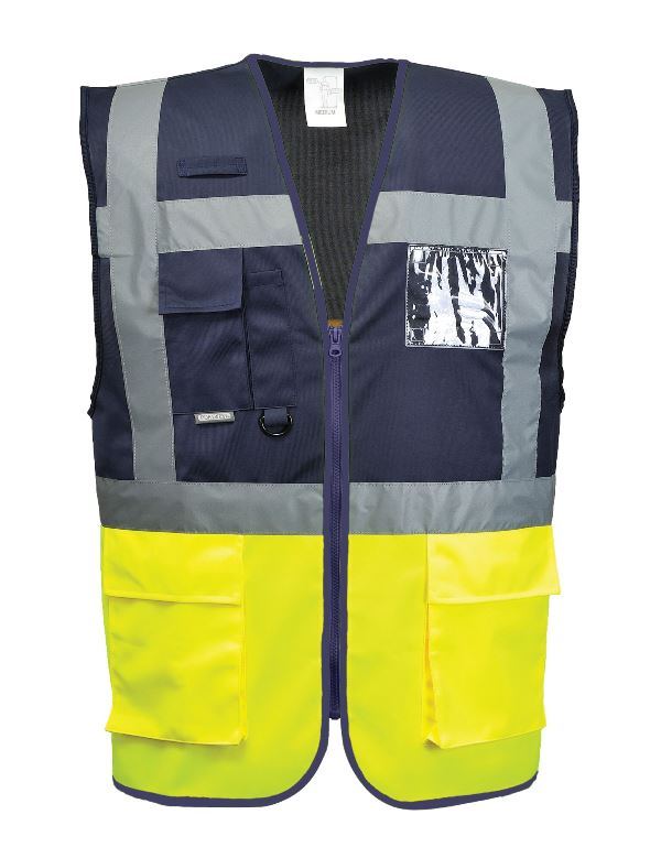 GILET HAUTE VISIBILITE BICOLORE MULTIPOCHES. 100% POLYESTER, 125 G/M². EN 13688, EN ISO 20471 CL1. TS A 3XL - JAUNE/MARINE