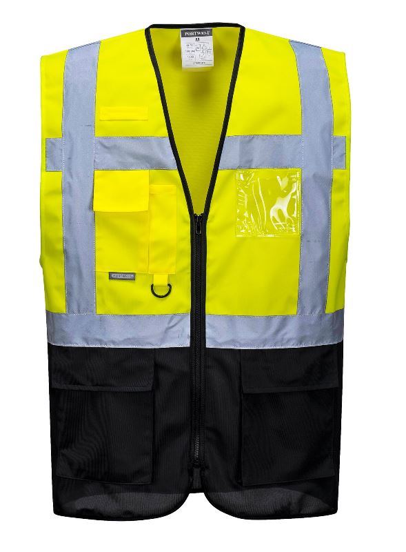 GILET HAUTE VISIBILITE BICOLORE MULTIPOCHES. 100% POLYESTER, 125 G/M². EN 13688, EN ISO 20471 CL1. TS A 3XL - JAUNE/NOIR