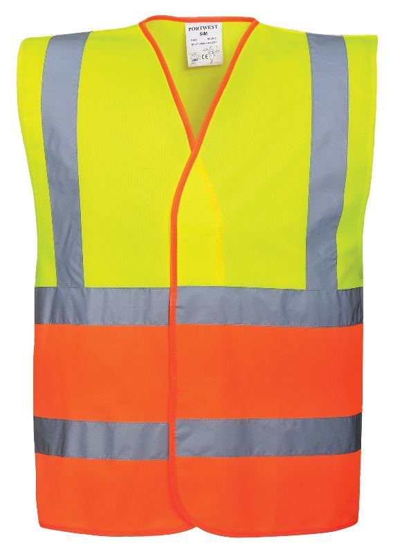 GILET HAUTE VISIBILITE BICOLORE. 100% POLYESTER, 125 G/M². EN 13688, EN ISO 20471 CL2. TS/M À XXL/3XL - JAUNE/ORANGE