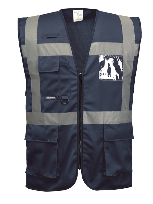 GILET VIGILE UNISEXE MULTIPOCHES SECURITE REFLECT. 100% POLYESTER, 125 G/M² - TS A 3XL - MARINE
