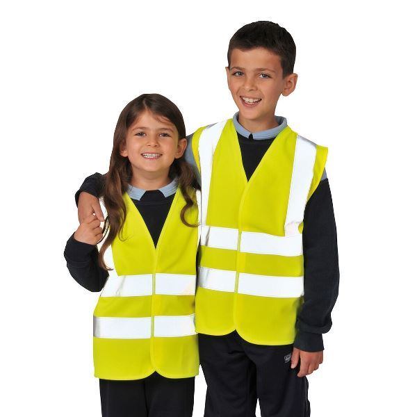 GILET HAUTE VISIBILITE ENFANT. 100% POLYESTER, 125 G/M². EN 1150. TAILLE S (4/6 ANS) A L (10/12 ANS) - JAUNE