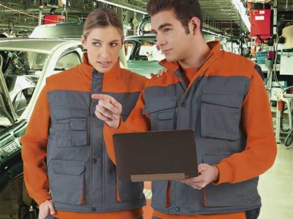 GILET UNISEXE MATELASSE MULTIPOCHES IMAGE. POLYESTER/COTON, 420 G/M². TS A 3XL - GRIS/ORANGE