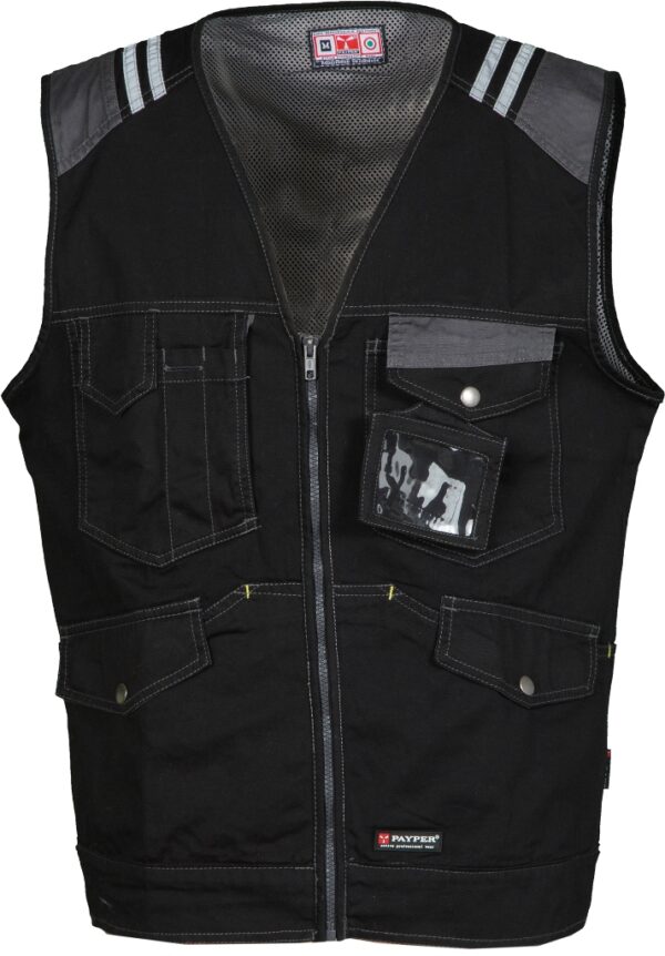 GILET UNISEXE BADGE SYSTEM BICOLORE. 100% COTON TWILL 250 G/M². EN ISO 13688. TXS à 3XL - NOIR/GRIS FONCE