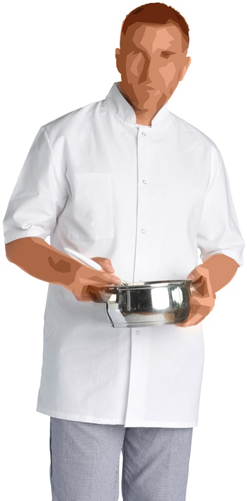 VESTE HENRI. PRESSIONS MANCHES COURTES. UNI COTON. T0 (36/38) A 6 (60/62) - BLANC