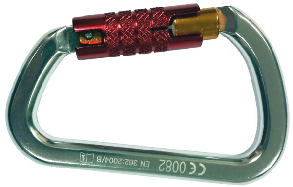 MOUSQUETON ALUMINIUM FORME EN D. MOUSQUETON ALU 1/4 DE TOUR TRIPLE ACTION HARNAISPRO.