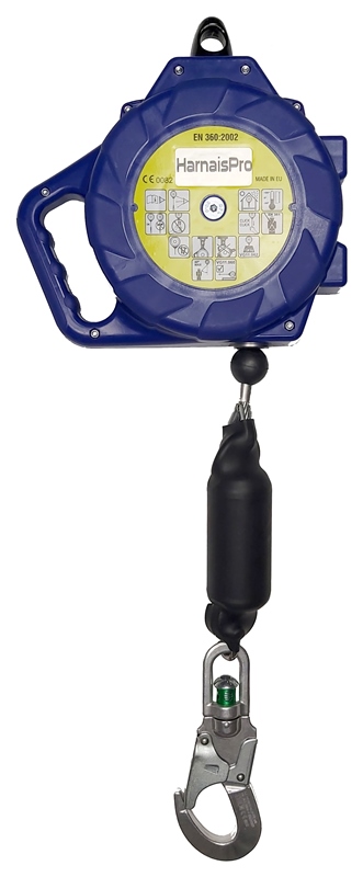 ANTICHUTE A RAPPEL AUTOMATIQUE D'UN CABLE, LONGUEUR 11 M, « UTILISABLE EN FACTEUR 2 + ARÊTE VIVE » AVEC TEMOIN DE CHUTE. HARNAISPRO.