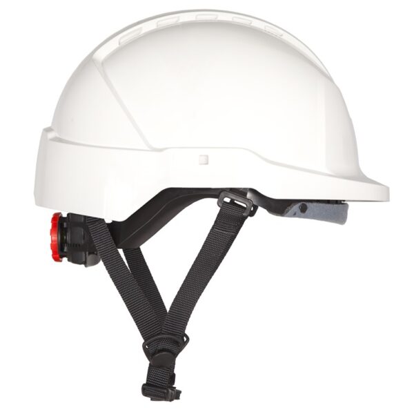 CASQUE PROTEKTION ABS NON VENTILE, ISOLANT CLASSE 0, POUR TRAVAUX EN HAUTEUR, JUGULAIRE 4 POINTS, REGLAGE CREMAILLIERE DE 51 A 63 CM. EN 397 + EN 50365. HARNAISPRO.