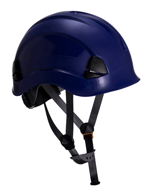 CASQUE NON VENTILE BLEU MONTEUR / ECHAFAUDEUR / COUVREUR / ELECTROMECANIEN, JUGULAIRE 4 POINTS, REGLAGE CREMAILLIERE.