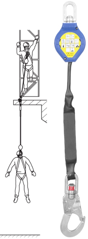 ANTICHUTE A RAPPEL AUTOMATIQUE DE SANGLE, LONGUEUR 1,8 M, « UTILISABLE EN FACTEUR 2 » AVEC TEMOIN DE CHUTE. HARNAISPRO.