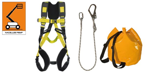 Kit prêt à l’emploi qui s’adapte à la structure d’accueil du panier de nacelle grâce à une longe de retenue ajustable en longueur (1,25 m à 1,8 m) suivant la morphologie et les besoins de l’utilisateur. Harnais antichute ergonomique à enfilage rapide avec mousses de confort 3D et TDC.Pour utilisations intenses. Norme : EN 363.