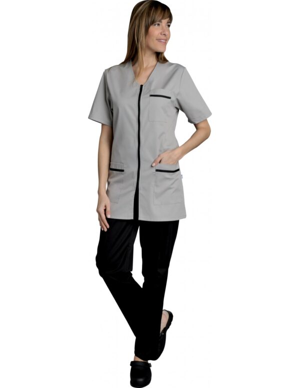 TUNIQUE LENA. FEMETURE A GLISSIERE MANCHES COURTES. UNI POLYESTER / COTON. T0 (36/38) à 6 (60/62) - GRIS CLAIR