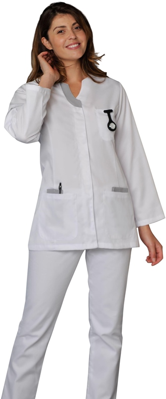 TUNIQUE LILA. PRESSIONS MANCHES REGLABLES ECO RESPONSABLE. UNI TENCEL /POLYESTER. T0 (36/38) à 6 (60/62) - BLANC