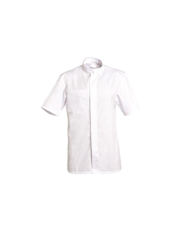 VESTE LUCAS. PRESSIONS MANCHES COURTES. UNI POLYESTER / COTON. T0 (36/38) à 6 (60/62) - BLANC